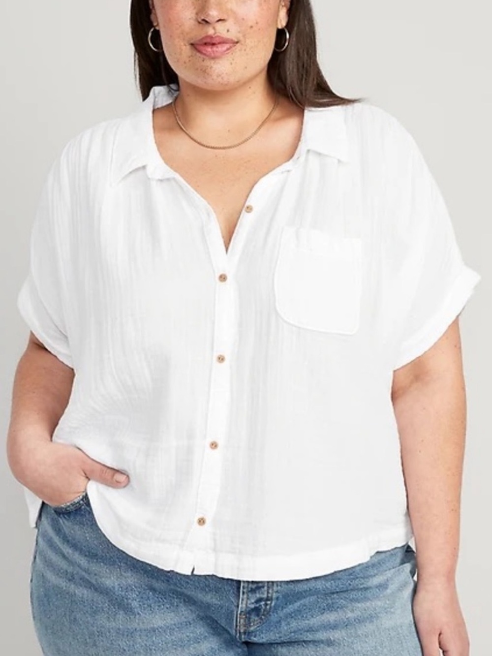 Old Navy White Gauze Short Sleeve Button Down